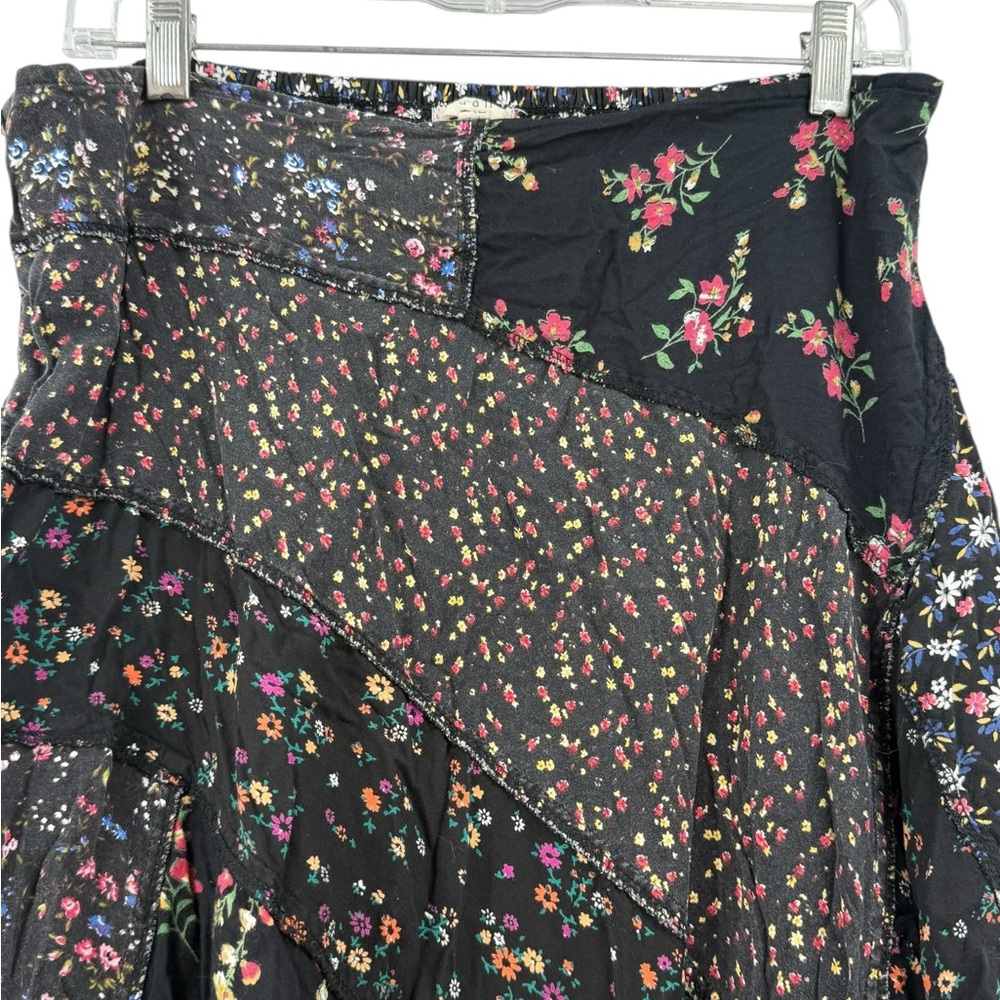 Boho Patchwork Floral Handkerchief Hem Maxi Black Cottagecore Fairy Grunge - Picture 7 of 12